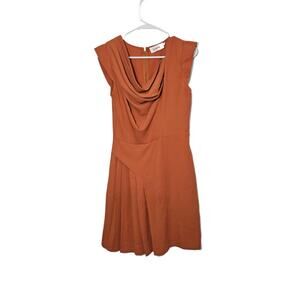 Anthropologie Louche Cowl Neck Pleated Orange Dress Sz 10 Medium 70s Vibes